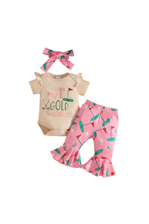 Baby Girl Golf Outfit Daddys Little Caddy Ruffle Romper Flare Pants Bow Set Cute Newborn Coming Home Summer Clothes Baby Girl Outfits Newborn Fall Winter