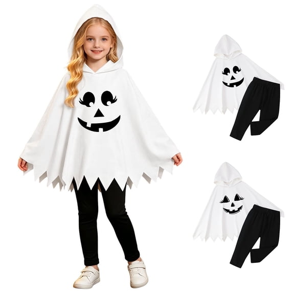 Baby Girl Halloween Costume Unisex Ghost Face Costumes Hooded Cape Pants Two Piece Set Kids Costume 3-6 Months