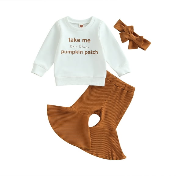 Baby Girl Halloween Outfit 6M 12M 18M 24M 3Y Pumpkin Printed Long Sleeve Sweatshirt Tops Flare Pants Set Cute Toddler Clothes