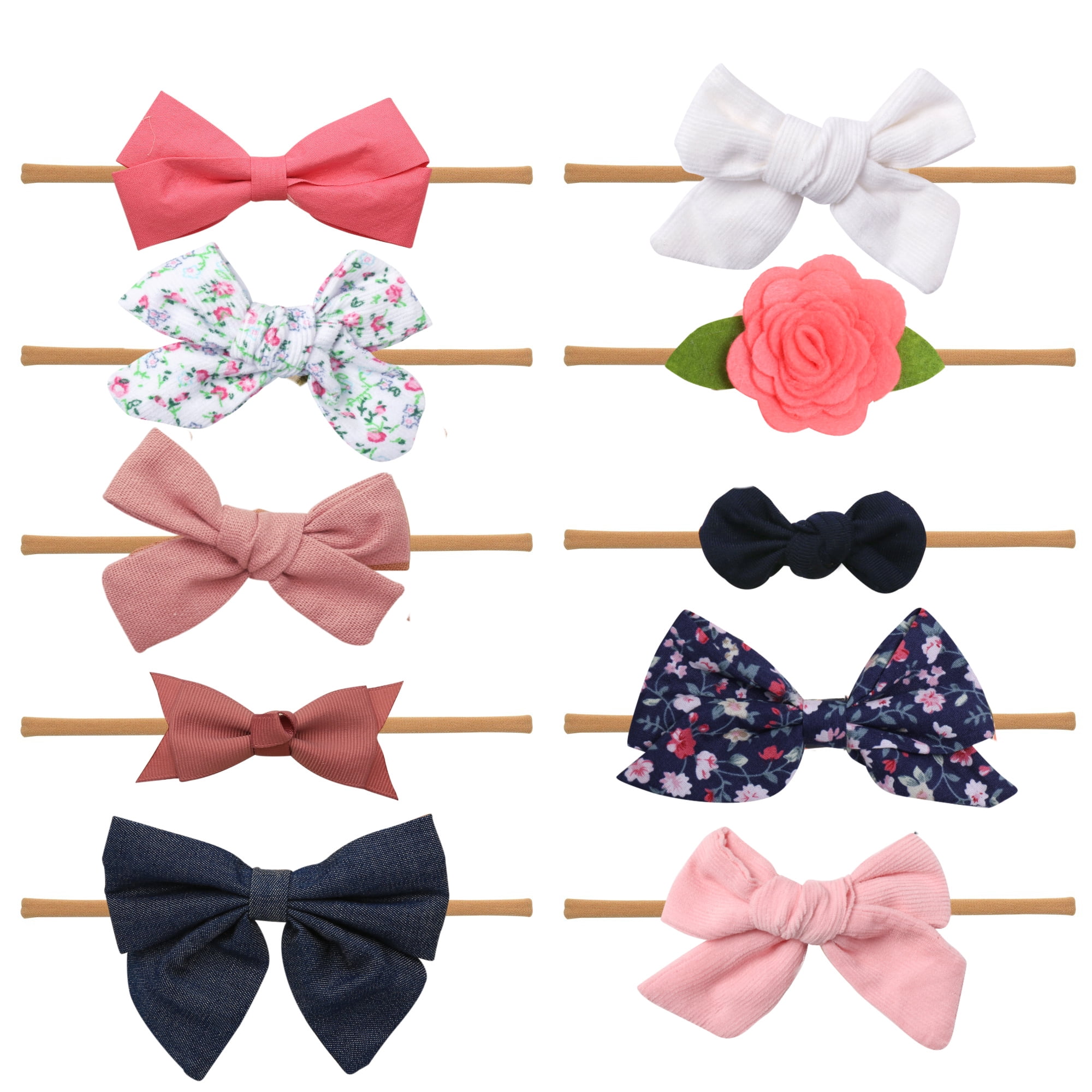 Baby Girl Headbands and bows - Nylon Headband Fits newborn toddler infant girls (Lizzie Collection)…