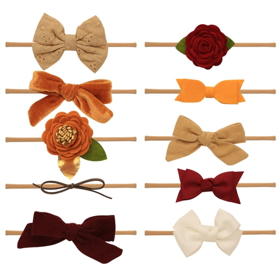 Baby Girl Headbands and bows - Nylon Headband Fits newborn toddler infant girls (Maple Collection) Mustard Burgundy Gold Beige