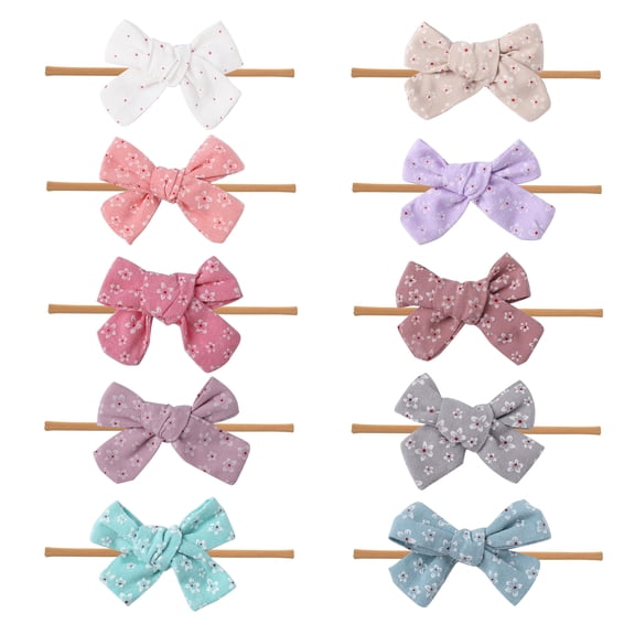 Baby Girl Headbands and bows - Nylon Headband Fits newborn toddler infant girls (Sunflower Linen Headbands - 10 Pcs)