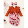 thumbnail image 1 of Baby Girl Heart Print Ruffle Trim Bow Front Jumpsuit & Headband, 1 of 5