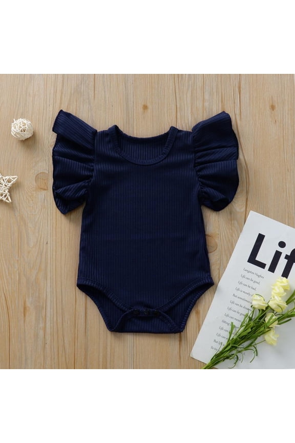 Baby Girl Infant Romper Knitted Ruffle Snaps Solid Color Bodysuit Jumpsuit 0-18M