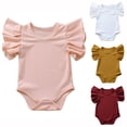 thumbnail image 1 of Baby Girl Infant Romper Knitted Ruffle Snaps Solid Color Bodysuit Jumpsuit 0-18M, 1 of 8