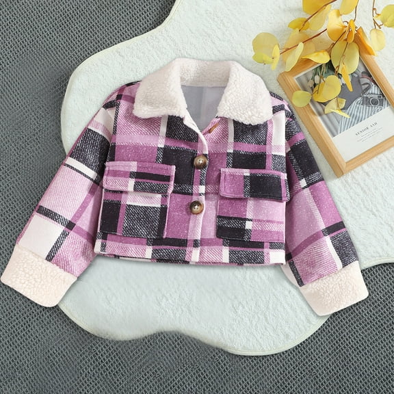Baby Girl Jacket Plaid Jackets Shacket for Girls Kids Fall Winter Pea Coat Dress Coats Button Lapel Outerwear New Coats For Three To Six Years Old, Fall And Winter Jackets