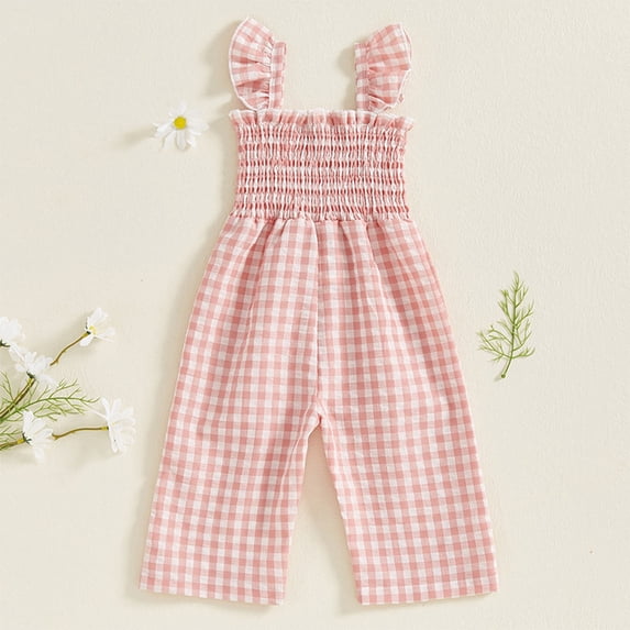 Baby Girl Jumpsuit Summer Toddler Baby Girl Summer Clothes Ruffle Sleeveless Smocked Romper One Piece Jumpsuit Suspender Pants Cute Outfit