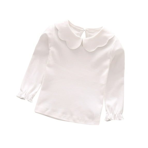 Baby Girl Kids Cotton Peter Pan Collar Long Sleeve Solid Color Top Cute T-shirt