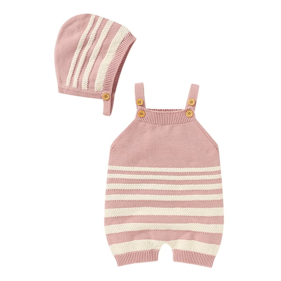 Baby Girl Knit Rompers with Hat Solid Spring Winter Long Pants Romper Overalls 2PCS Sets Fall Winter Outfit for Baby Little Kids 6-12 Months