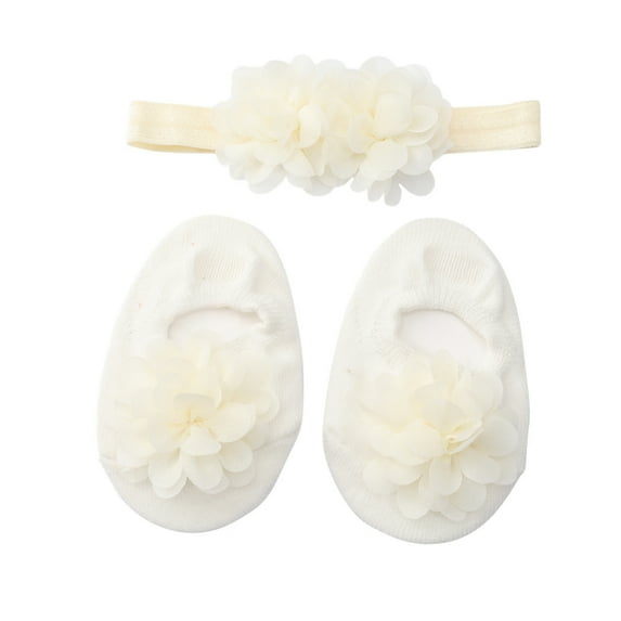 Baby Girl Knit Sock Flower Hairband Set Newborn Toddler Soft Elastic Headband with Soks for Infant Toddler Photography Props Gifts, 0-2 Years