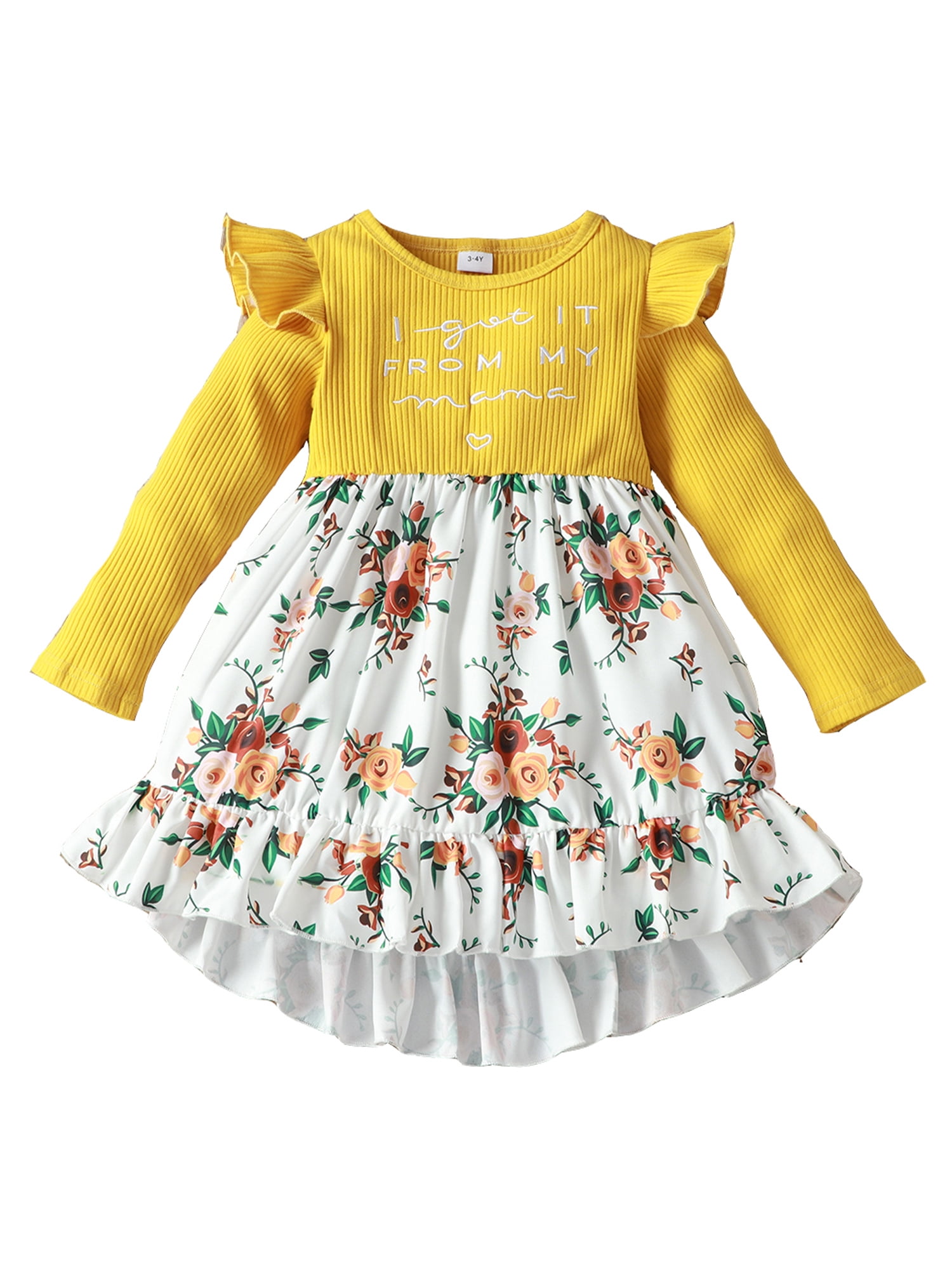 Baby Girl Knited Dress Long Sleeve Floral Print Princess Skirt Aline