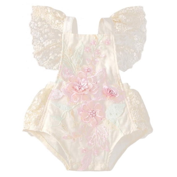 Baby Girl Lace Sleeveless Romper Jumpsuit Embroidery Floral Summer One Piece Backless Outfits Clothes