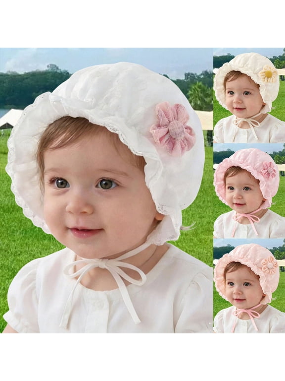 Baby Girl Lacy Bonnet Cute Flower Toddler Cap Sun Hat(0 12 Months) 1-12 Months