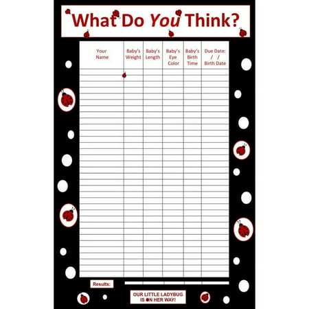Baby Girl-Ladybug-Baby Guessing Game and Keepsake, Large-60 Players, Bundle Board