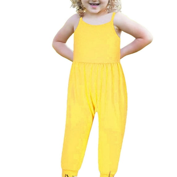 Baby Girl Long Jumpsuit Girls Children'S Summer Solid Color Romper Sling Sleeveless Backless Short Jumpsuit New Casual Winter Jumpsuits Yellow 2-3T