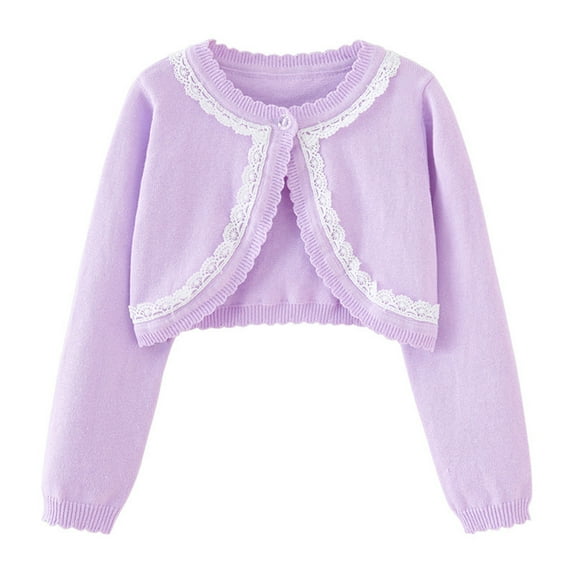 Baby Girl Long Sleeve Bolero Shrugs Girls One-Button Plain Cotton Wedding Bolero Cardigan Knitted Coat Cute Knitted Cardigans for 1-14 Years