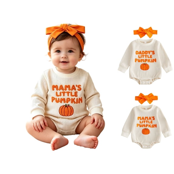 Baby Girl Long Sleeve Letter Embroidered Bodysuit Romper with Headband Two Piece Set Cosplay Costume Girls Halloween Outfit Size 3-18 Months