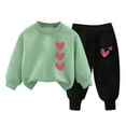 thumbnail image 1 of Baby Girl Long Sleeve Outfits Printed Boys and Grils Hoodie and Pants Set Children Loose Pullover Sweater Casual Hoodie New Casual Matching Sets Green 3T, 1 of 1