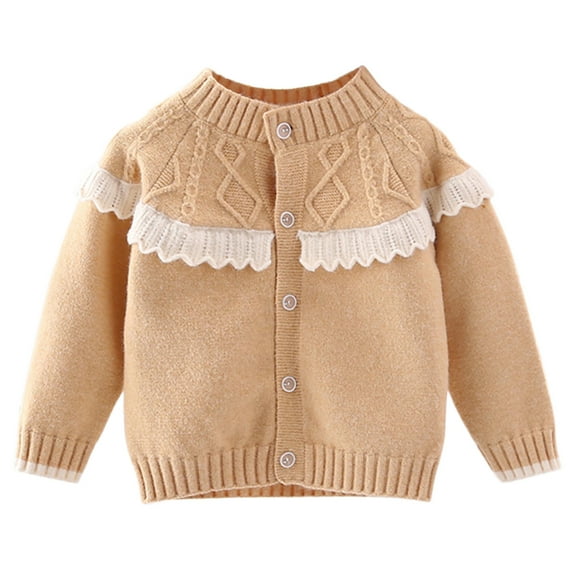 Baby Girl Long Sleeve Tops Toddler Kids Baby Girl Solid Sweater Knit Crochet Clothes Cardigan Outfits Toddler Baby Pullover Fleece Sweatshirt Khaki 80