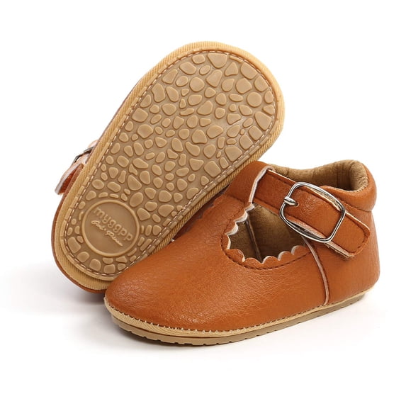 Baby Girl Mary Jane Flats Infant Moccassions Toddler Wedding Princess Dress Shoes(12-18 Months,Brown)