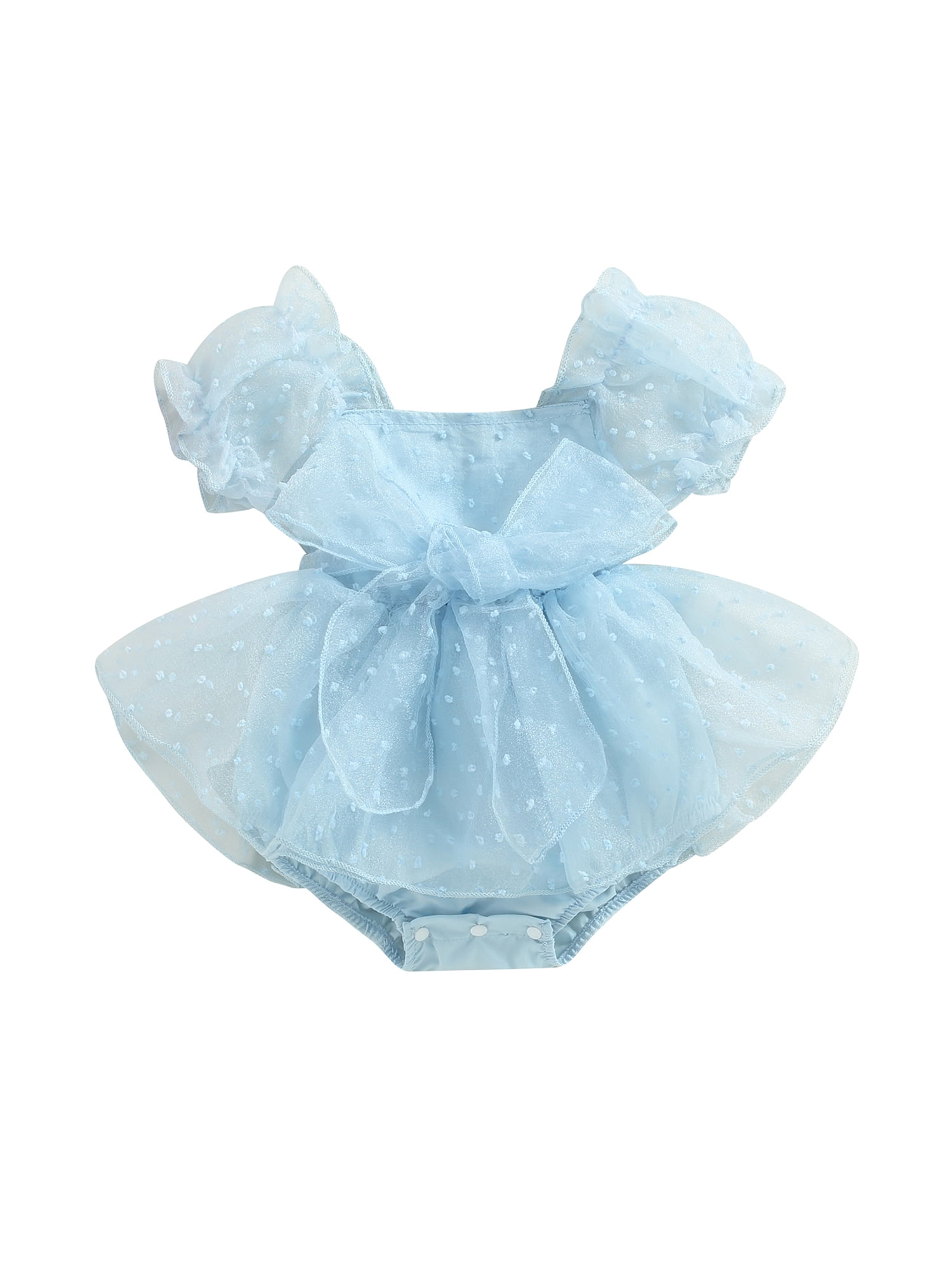 Baby Girl Mesh Jumpsuit Cute Bow Short Sleeve Romper Dress for Toddler