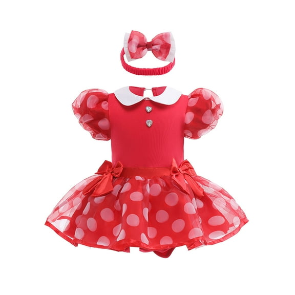 Baby Girl Mini Mouse Princess Romper with Headband Infant Onesie Costume Bodysuit, 3-6Month
