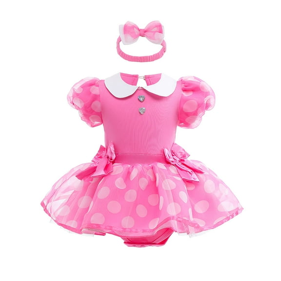Baby Girl Mini Mouse Princess Romper with Headband Infant Onesie Costume Bodysuit, 3-6Month