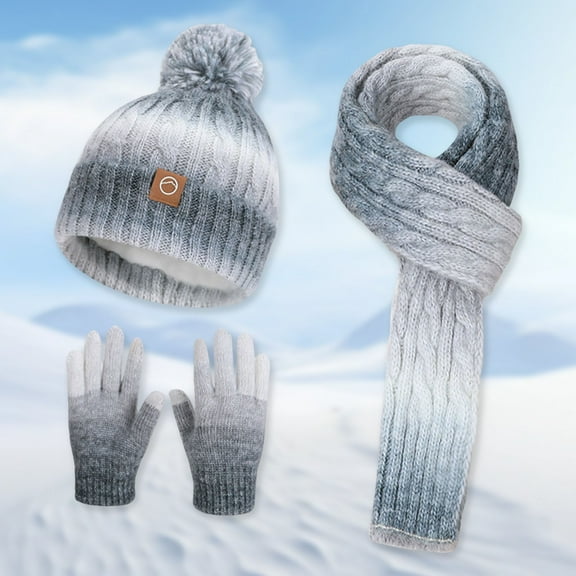 Baby Girl Mittens and Hats Kids Winter Beanie Hat Scarf Gloves Set 3Pcs, 3-12Y Fleece Lined Knit Hat With Earmuffs Pom Touchscreen Gloves For Boys Girls
