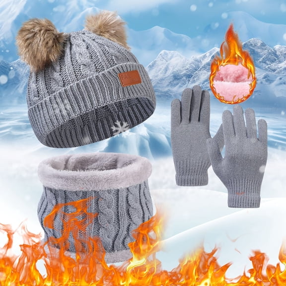Baby Girl Mittens and Hats Kids Winter Hat Scarf Gloves Set, Toddler Girl Boy Wool Fleece Lined Pom Beanie Knit Neck Mittens Children Christmas Gifts