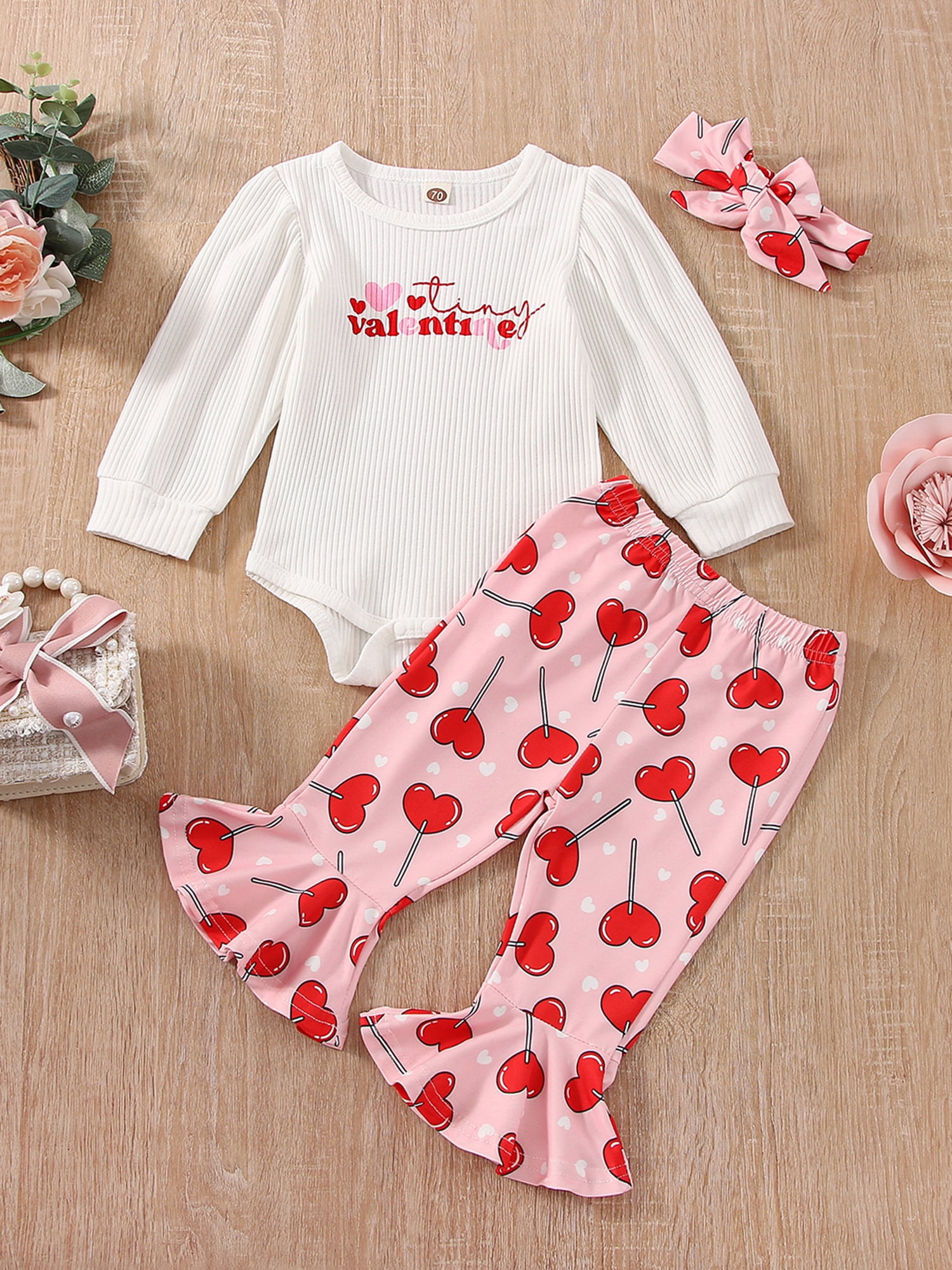 Baby Girl My First Valentine s Day Outfits Letter Long Sleeve Romper TopsBell Bottoms Pants Set Infant Clothes B Pink Lollipop 0 3 Months Walmart