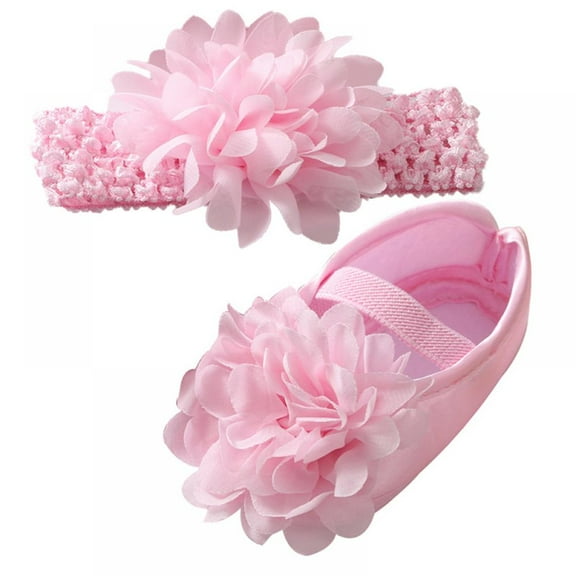 Baby Girl Net Yarn Flowers Soft Soled Princess Shoes Toddler Soft Sole Walking Shoes Headband Set