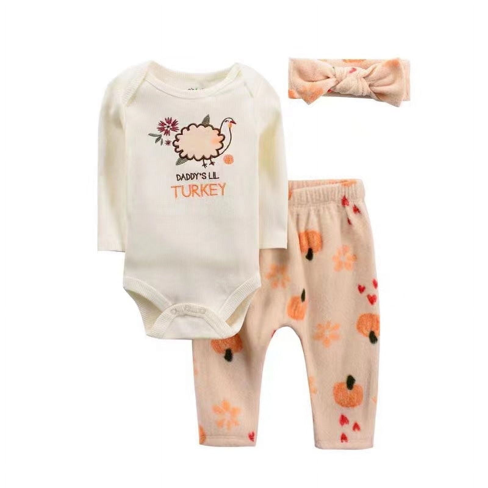 Chick Pea Baby Baby Girl Newborn Essentials Baby Onesie Bodysuit Set 3 PC Set Pumpkin Turkey Orange 0-3M