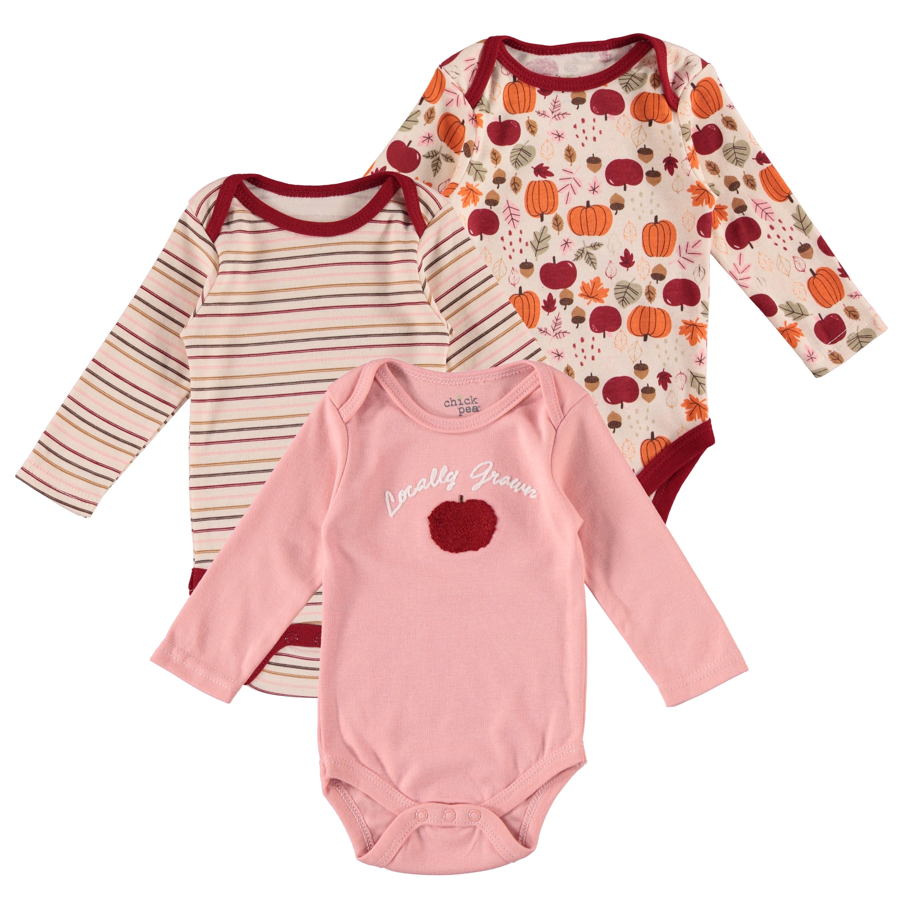 Baby Girl Newborn Essentials Baby Onesie Long sleeve Bodysuit 3 PC Set Pumpkin Autumn Set 3-6M