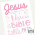 thumbnail image 1 of Baby Girl Nursery Art Jesus Loves Me Christian Art Bible Verse Pink and White Baby Shower Gift Christening Gift Baptism Gift 24x36, 1 of 2