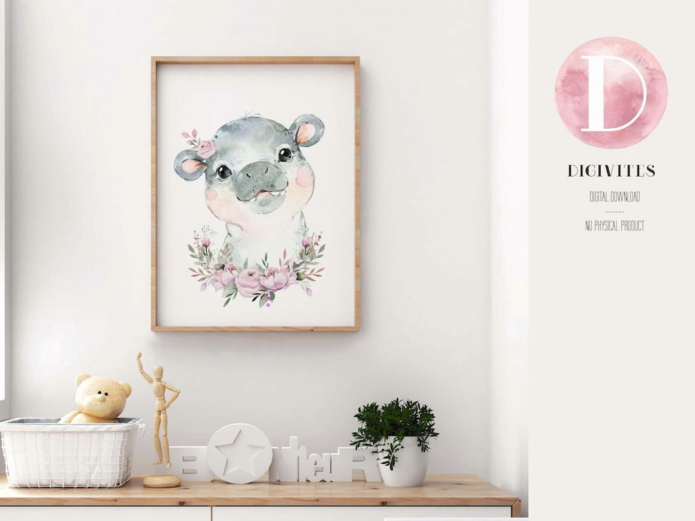 Baby Girl Nursery Purple Hippo Girls Bedroom Animal Safari Wall Art ...