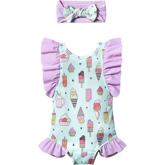 Baby Girl One Piece Swimsuit Infant Girl Elegant Sunsuit Ruffled Swimwear Bathing Suits 6-12 Months