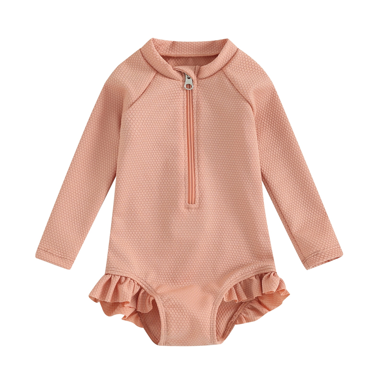 Baby Girl OnePiece Swimsuit Long Sleeve Zipper Rashguard Swimwear