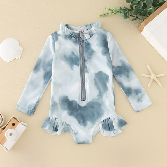 Baby Girl One-Piece Swimsuit Rashguard Sets Long Sleeve One Piece Swimwear with UPF50+ Sun Protection Bathing Suit for Toddlers 4-5 Years