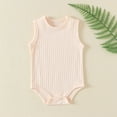 thumbnail image 1 of Baby Girl Onesies Boy Girl Solid Ribbed Sleeveless Knitted Romper Baby Rompers Girl Beige 6-9 Months, 1 of 4