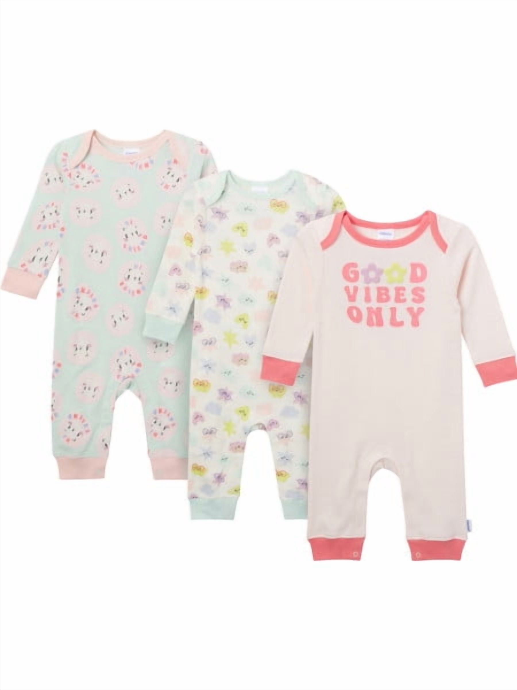 Baby Girl Onesies Brand 3-Pack Footless Pajama Set Sizes (Newborn-24 Months)