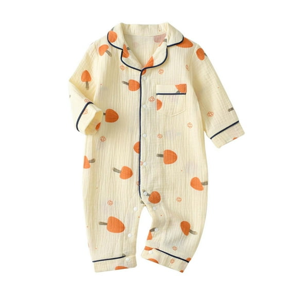 Baby Girl Onesies Floral Animals Print Pajamas Romper Button Up Pajamas Footie Pj's Jumpsuit Baby Romper Orange 6 Months-12 Months