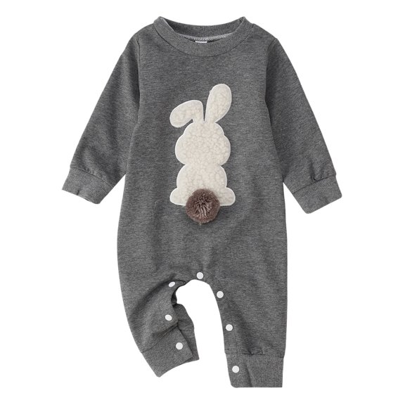 Baby Girl Onesies Kids Jumpsuit Easter Clothing Embroidered Bunny Crawlies Suit Baby Girl Romper Grey 0 Months-3 Months
