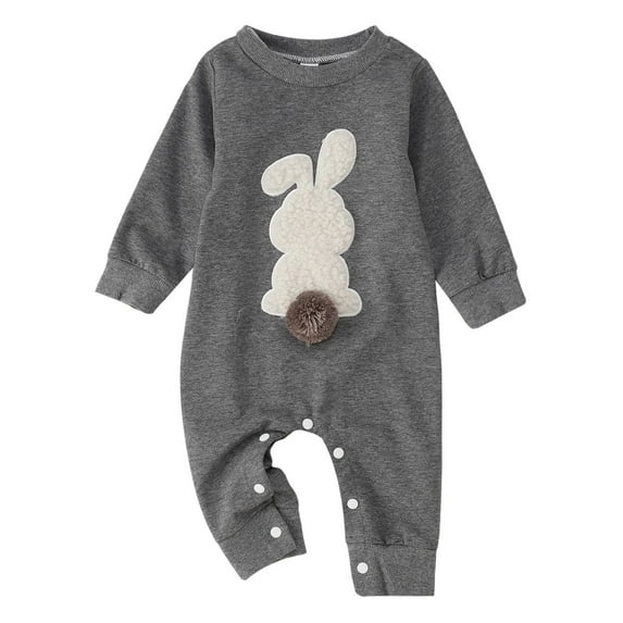 Baby Girl Onesies Kids Jumpsuit Easter Clothing Embroidered Bunny Crawlies Suit Baby Rompers Grey 6 Months-12 Months