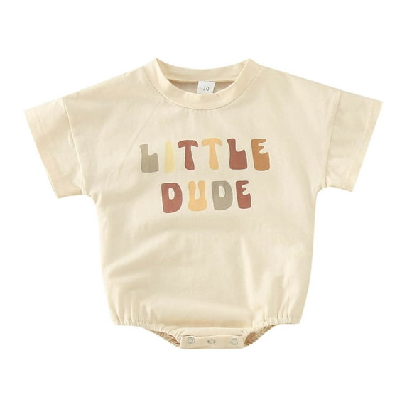 Baby Girl Onesies Short Sleeve Letter Prints Pullover Sweatshirt Bodysuits Baby Girl Clothes Beige 3 Months-6 Months