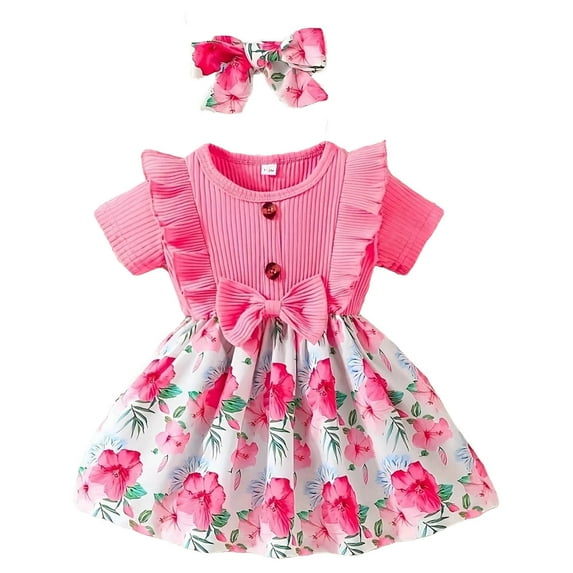 Baby Girl Outfit Baby Girl Clothes Dress Outfit Skirt Set Headband Hat Girl Baby Clothes Pink 3Y(4 Years)