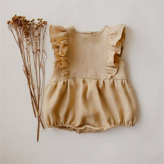Baby Girl Outfit Cute Letter Embroider Ruffle Sleeveless Romper Bodysuit Baby Girls' Clothing for 6-12 Months