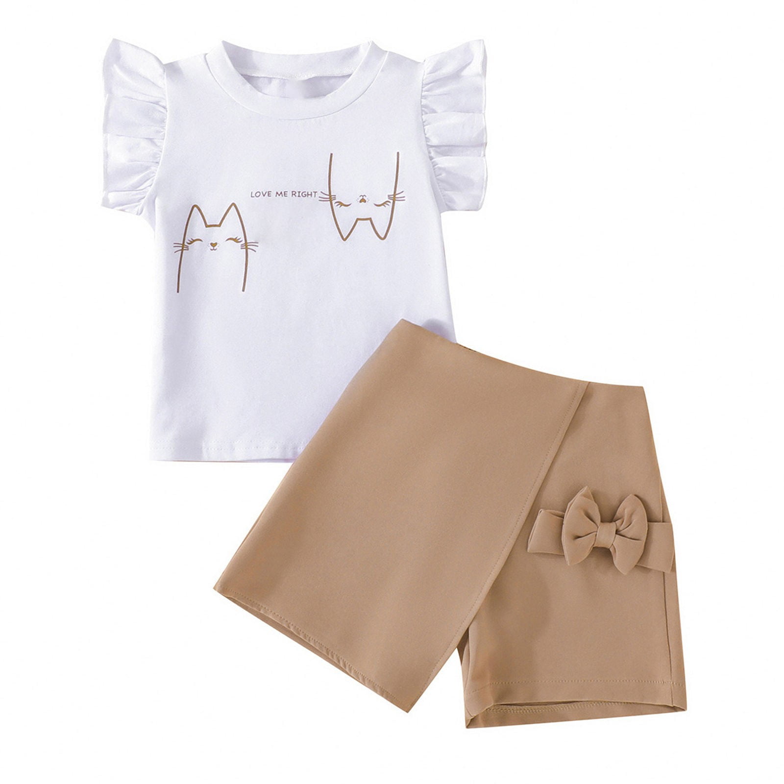 Baby Girl Outfit Girls Short Sleeve Top Cartoon Printed Bow Shorts Suit