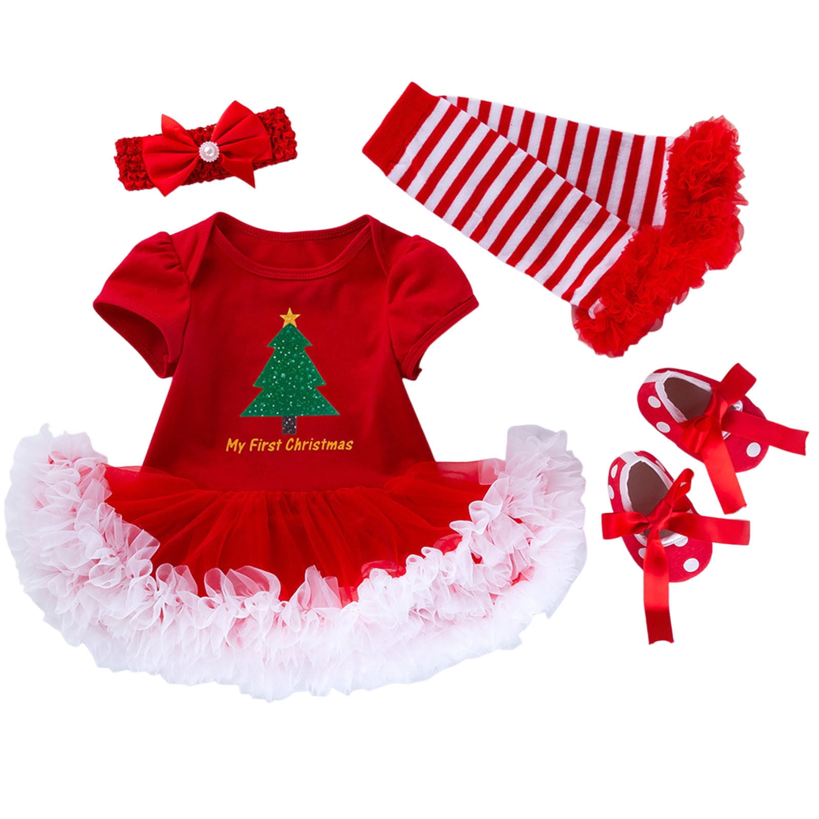 Baby Girl Outfit Kids Christmas Printed Romper Skirt With Headband