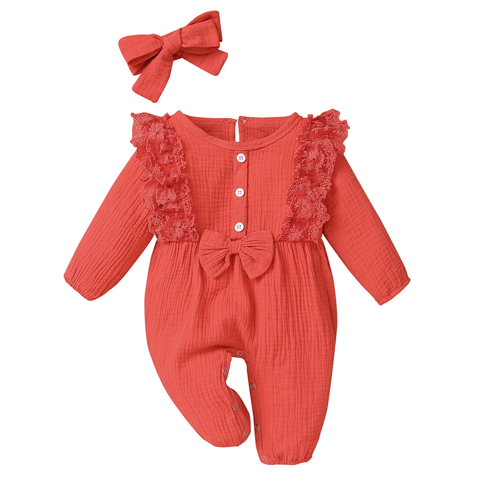 Baby Girl Outfit Romper Clothes Jumpsuit Linen Bow Girl Cotton Lace