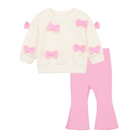 Baby Girl Outfit Set Toddler Clotheing Pink 3D Bow Decoration Sweatshirt Pants 2-Piece Sizes 6 Months-3 Years